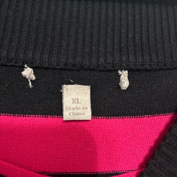 Women's Sweater XL Black Pink Stripe Colorblock Boat Neck 3/4 Sleeve Casual Top - Picture 3 of 8